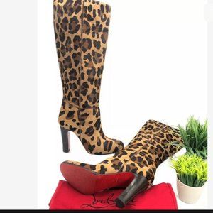 Christian Louboutin Auth. Leopard Boots Calf Hair